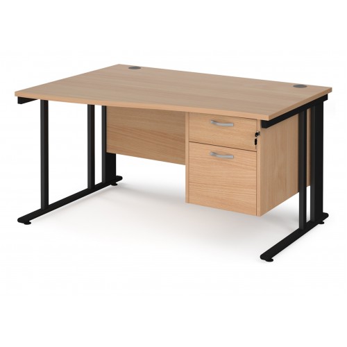 Maestro Cable Managed Leg Wave Desk with Two Drawer Pedestal